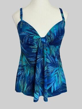 Miracle Suit Blue Green Tropical Summer Padded Underwire Tankini Swim Top-Sz-8